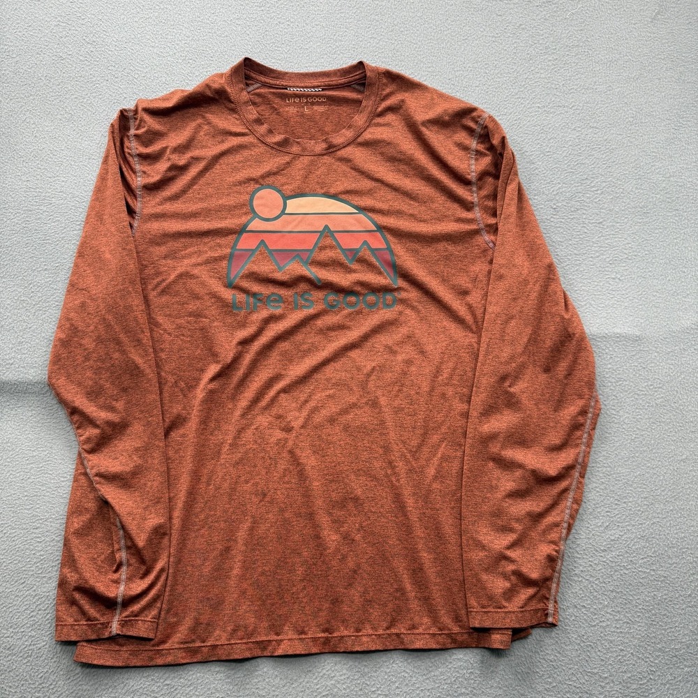 Life Is Good Shirt Mens Large Orange Long Sleeve‎ Active Graphic Tee Performance